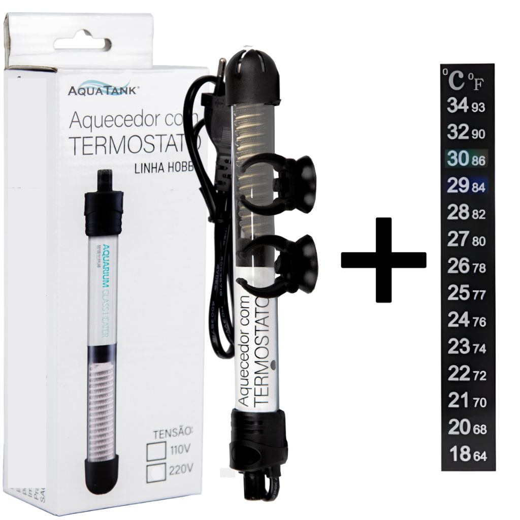 Termostato Aquecedor 25w + Termometro Aquatank para aquários De até 25L Hobby em Oferta na Shopee