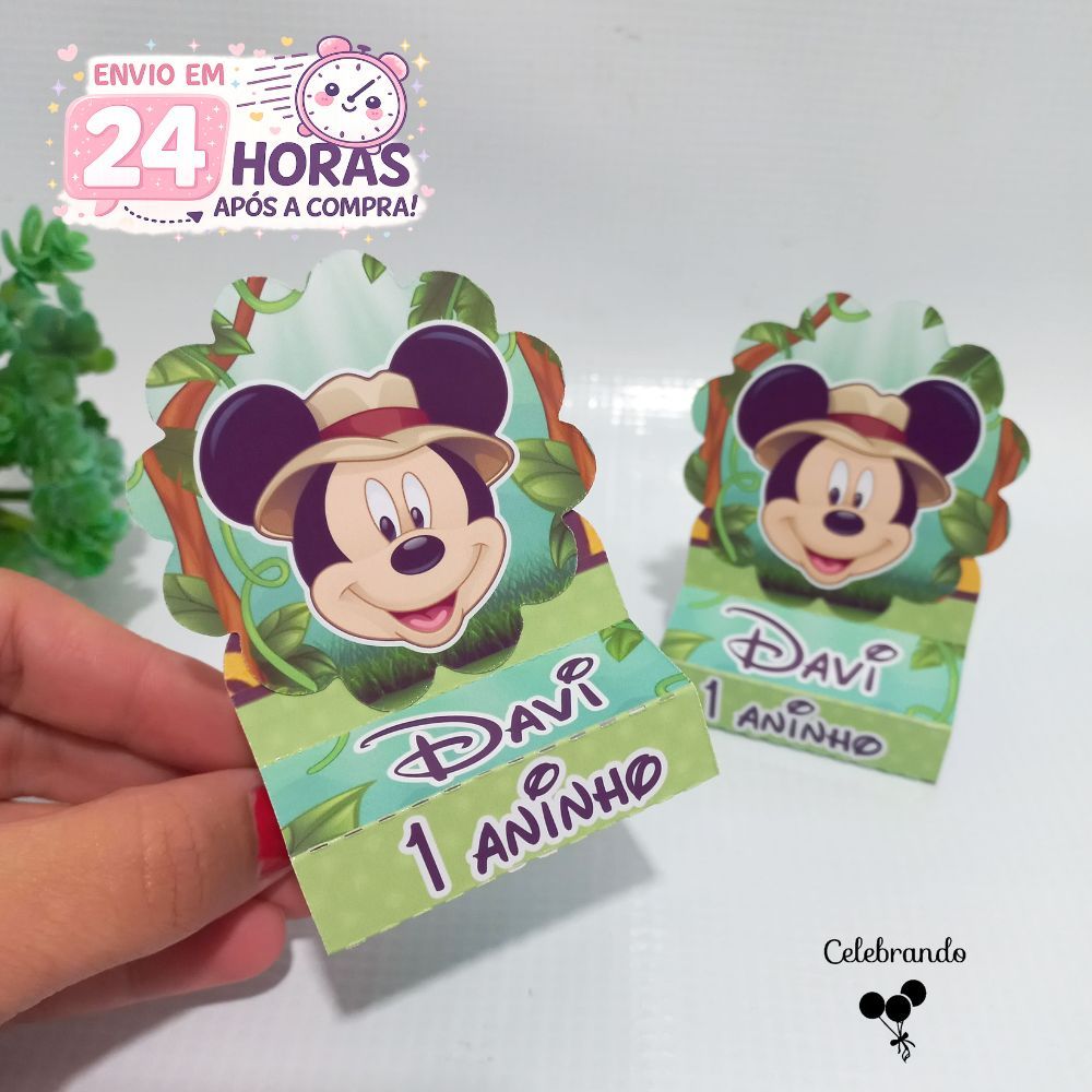 Porta Bis Mickey Safari Lembrancinha personalizada aniversário PEGUE E MONTE