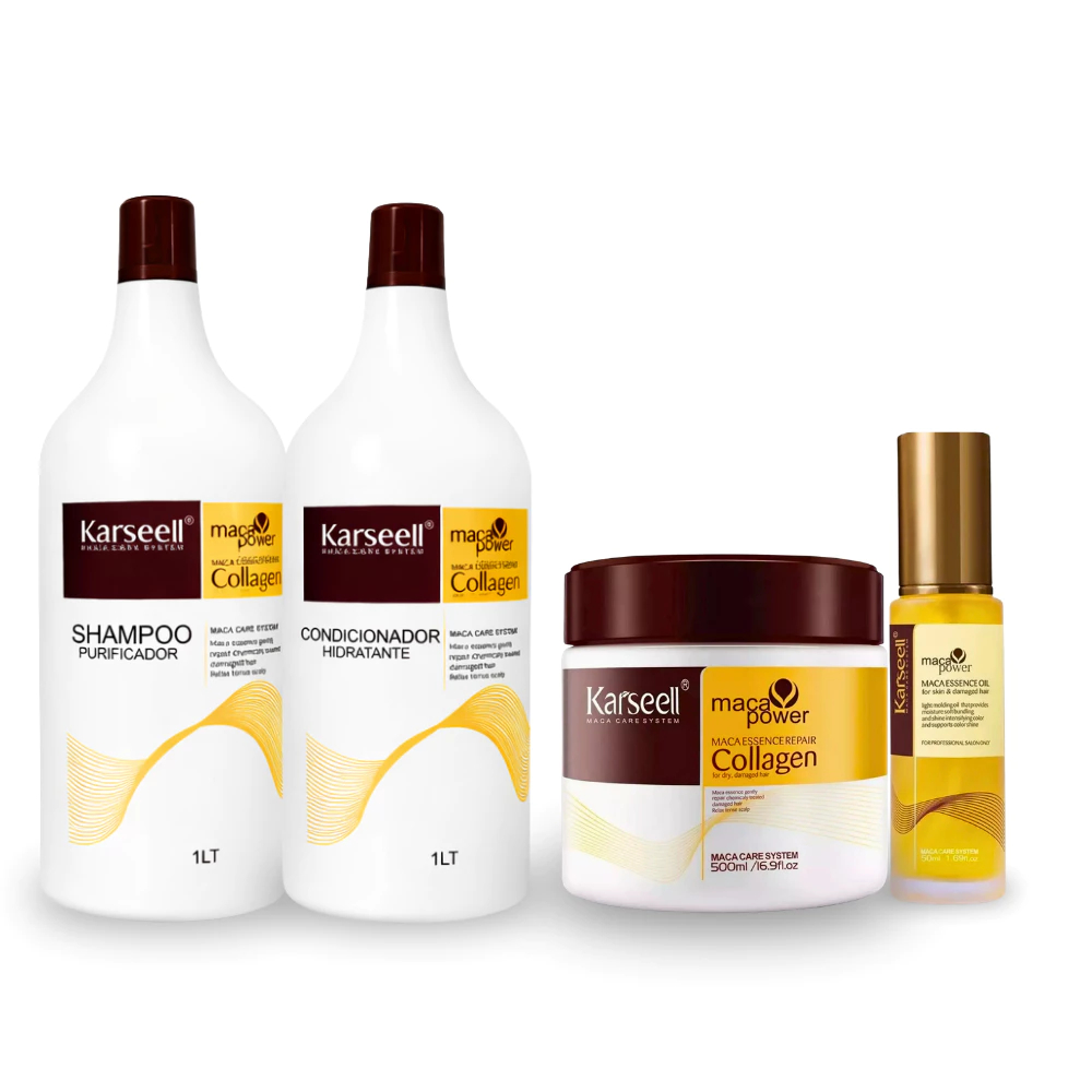 Kit Karseell Maca Power Collagen Shampoo, Condicionador, Máscara Óleo Capilar Antifrizz Hidratante — R$ 55,98 em Shopee, 44% OFF