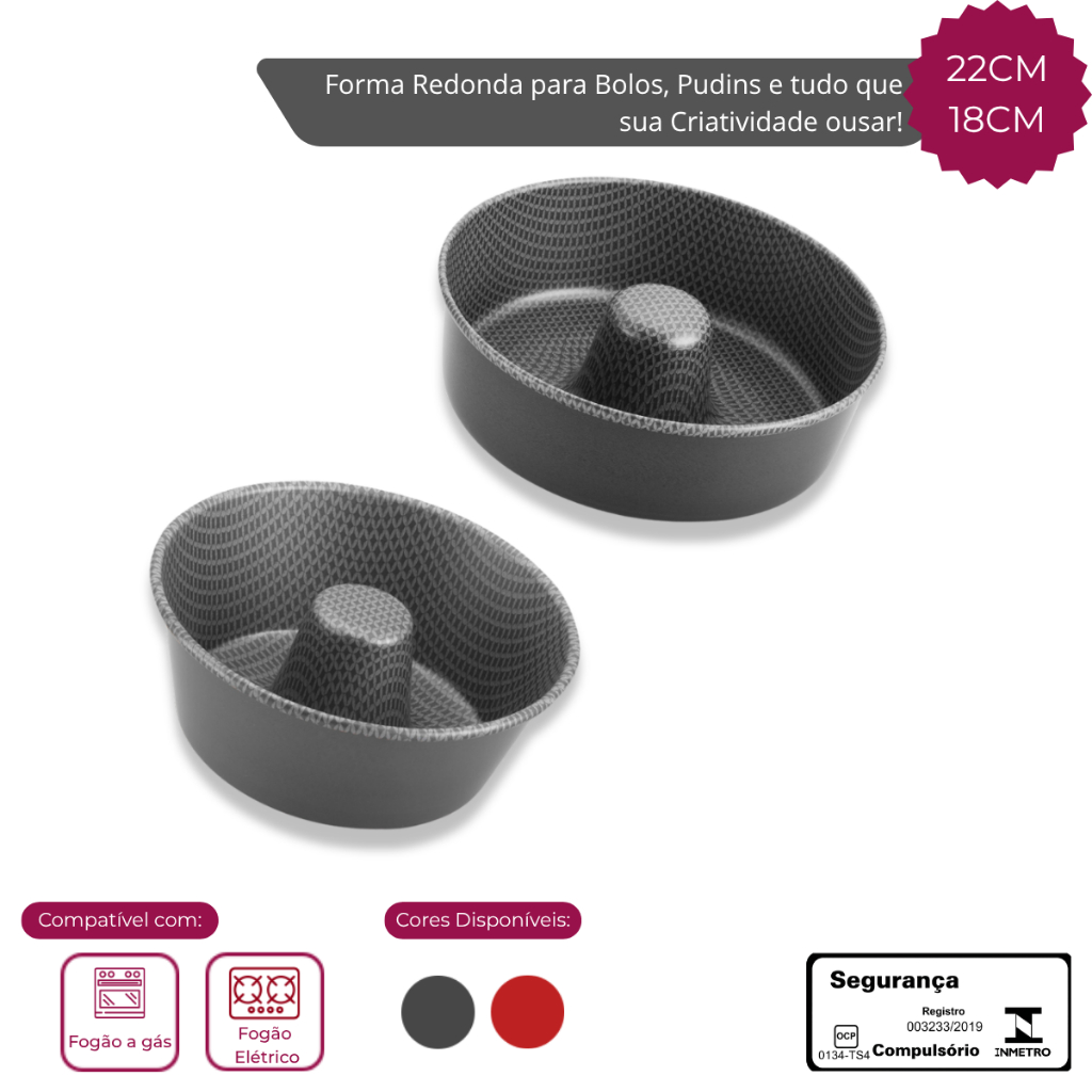 Forma De Bolo e Pudim Redonda Antiaderente Alegrete 22 Cm ou 18 Cm Alegrete