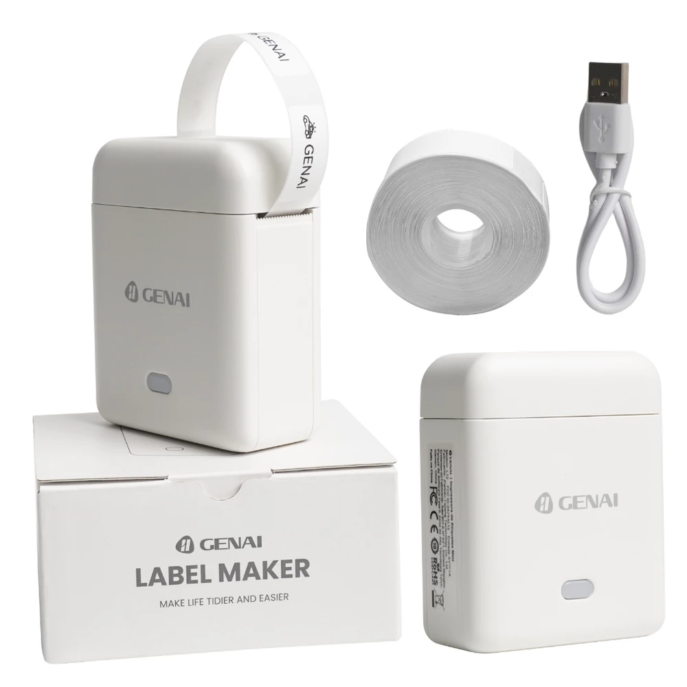 GENAI Impressora De Etiqueta Térmica Portátil Sem Fio Bluetooth + 1 Rolo Etiqueta