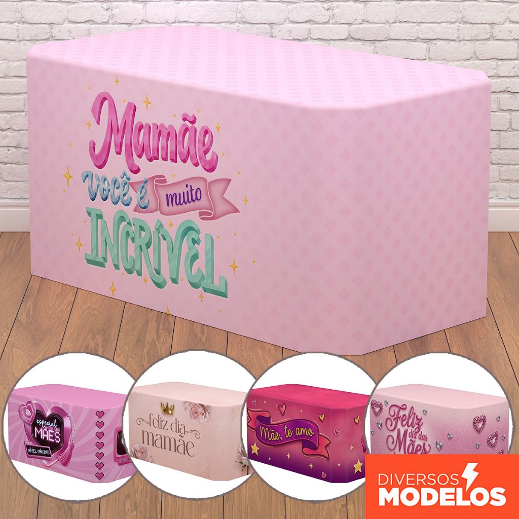 Capa de Mesa Decorativa Dia das Mães para Festa Em Tecido Sublimado Forro Veste 