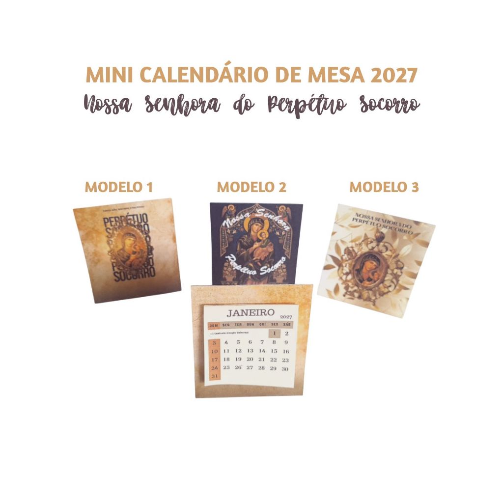 Lembrancinhas Mini Calendário de Mesa 2027 - NOSSA SENHORA DO PERPÉTUO SOCORRO - Mimos - Brindes