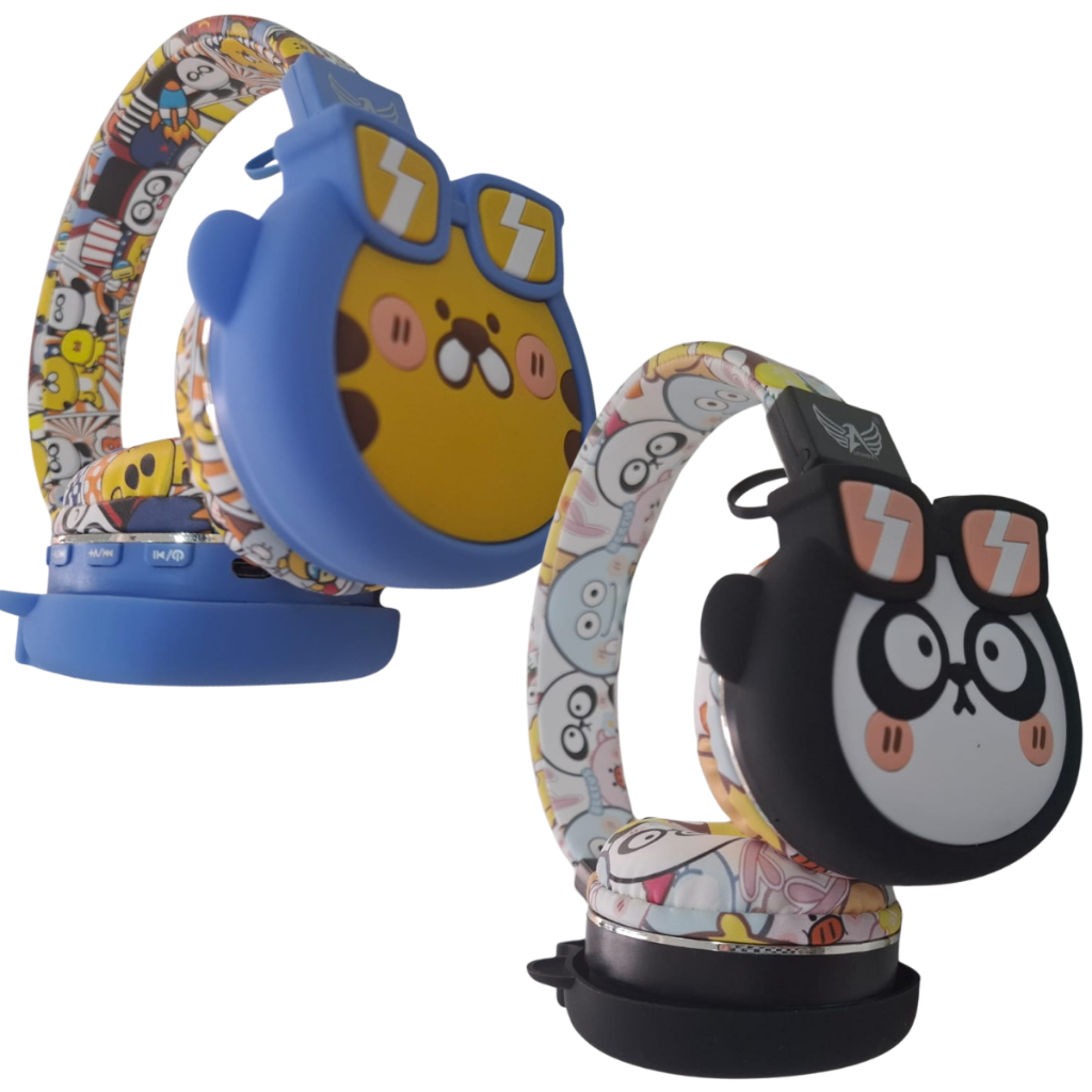 Fone De Ouvido Bluetooth Infantil Sem Fio B19 Altomex Almofadado Emborrachado Gatinho Bichinhos 3D