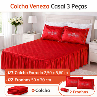Kit Jogo de Colcha Cetim Casal e Solteiro Com Babado 3 Peças em Oferta na Shopee