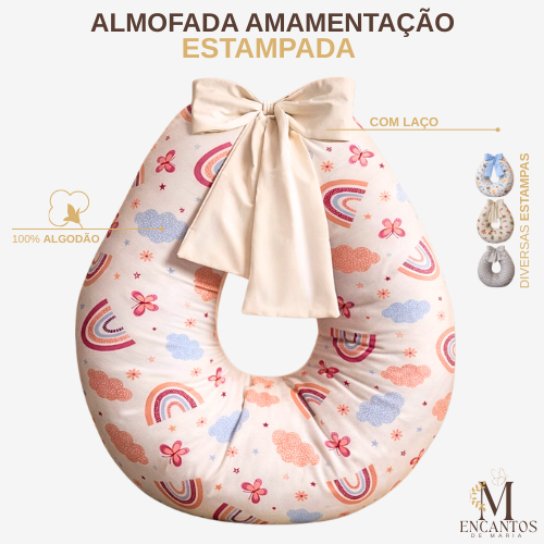 ALMOFADA AMAMENTAÇÃO | COM LAÇO | COM ZÍPER | ESTAMPADA | ALMOFADA PARA GRÁVIDA | 100% ALGODÃO