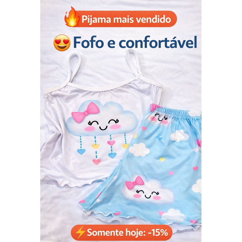 Pijama Barato Atacado Baby Doll Ondinha Cropped Feminino Adulto Estampas Personagens
