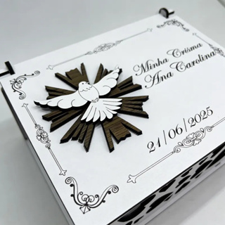 Caixa Lembrancinha Minha Crisma em MDF Branca 14x12x6,5cm Personalizada 01 Unidade em Oferta na Shopee