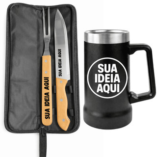 Kit Churrasco Personalizado Faca Garfo Estojo Nome Logo Time Copo térmico personalizado