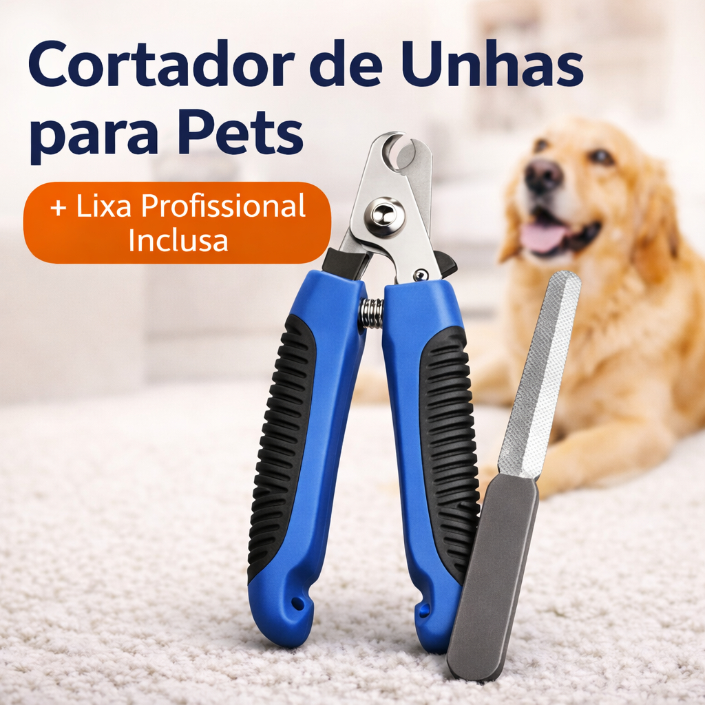 Cortador de Unha Pet Profissional com Lixa Cães e Gatos Aço Inox Seguro com Trava
