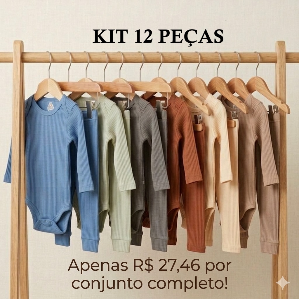 6 Conjuntos Bebê Canelado Minimalista - Body Manga Longa + Calça "Look Blogueirinho" Unissex