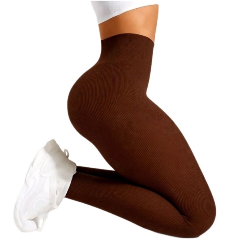 Legging feminina canelada leg sem costura de cintura alta academia yoga e treinos