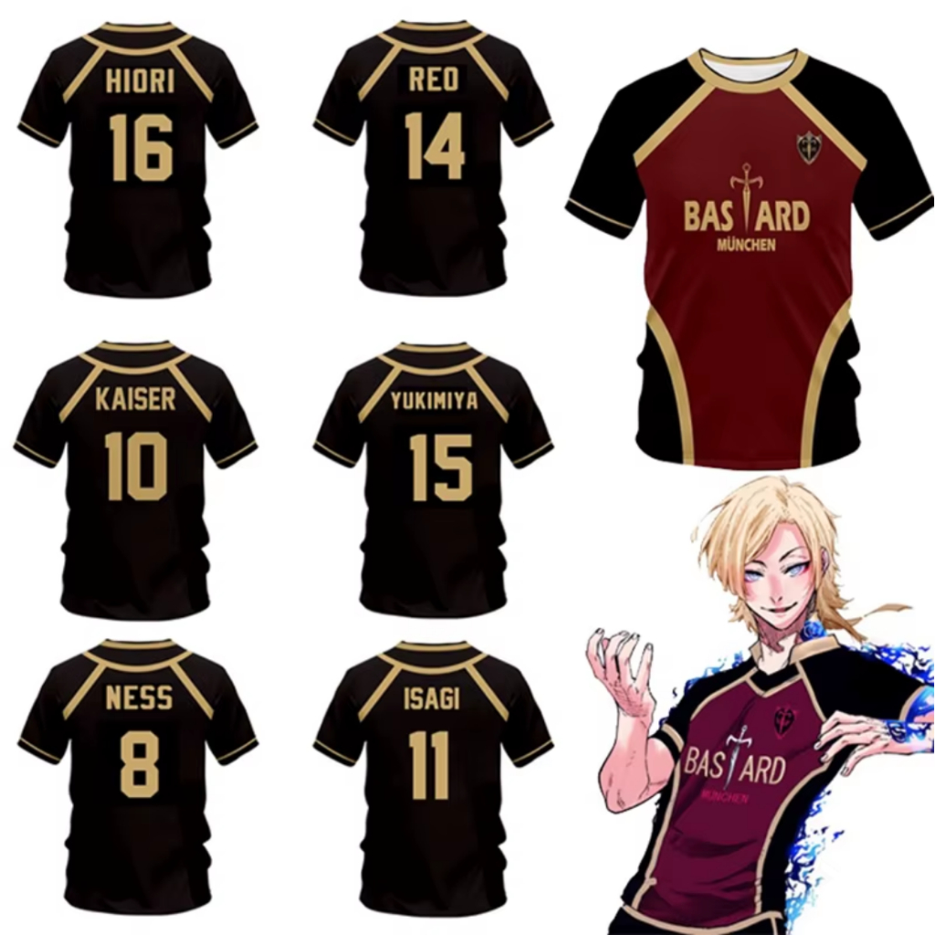 Detalhes do Camiseta Dry Fit Cosplay Anime Blue Lock Bastard Munchen Nome e Número Personalizável