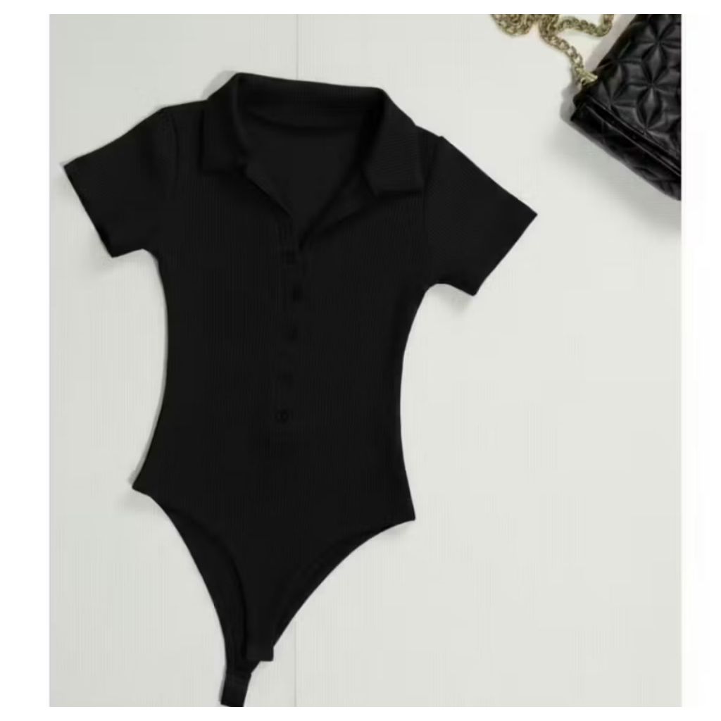 Body Polo Collat Manga Curta Com Botão Canelado Alta Qualidade