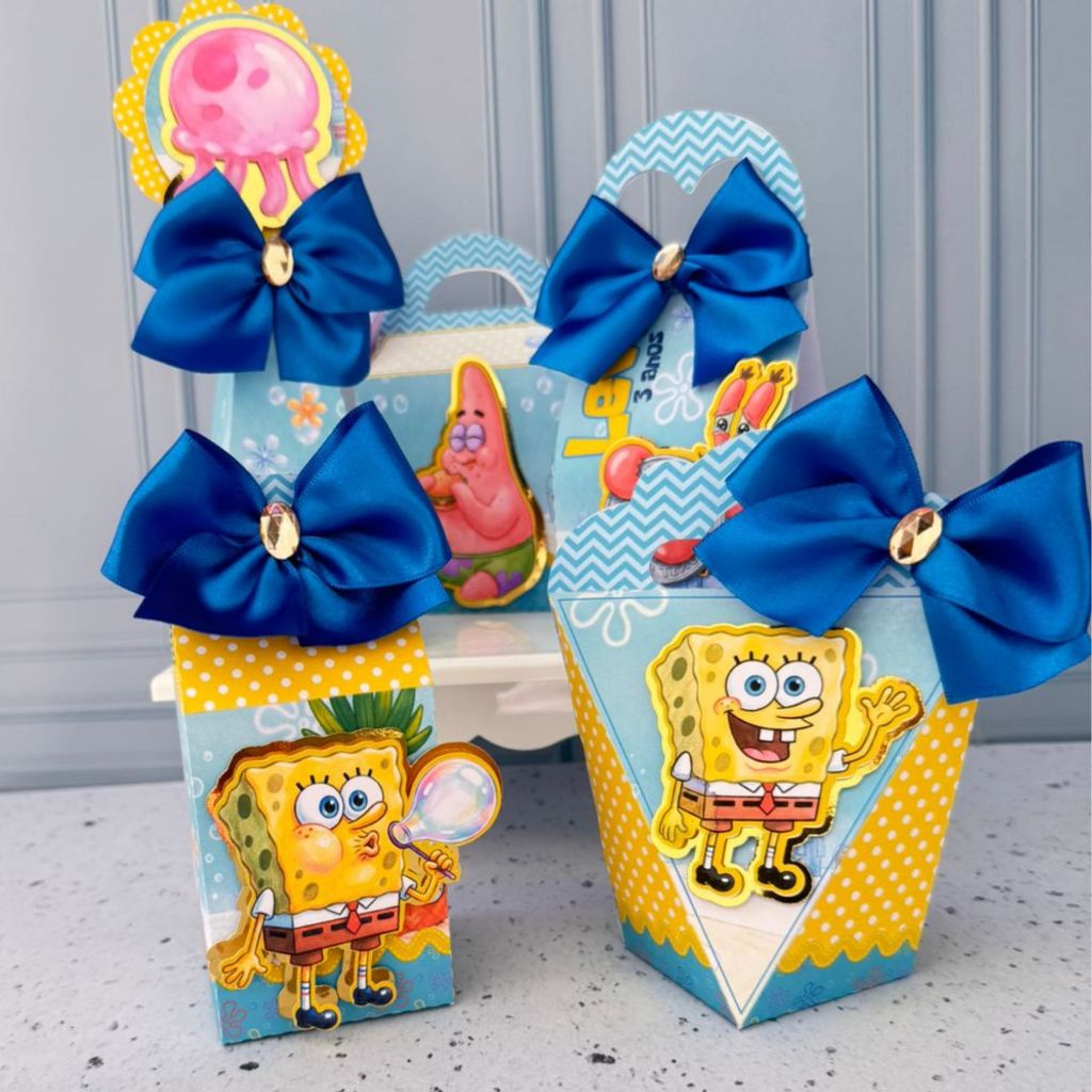 KIT FESTA BOB ESPONJA C/ APLIQUE LEMBRANCINHAS PERSONALIZADA PARA FESTA INFANTIL MENINA OU MENINO