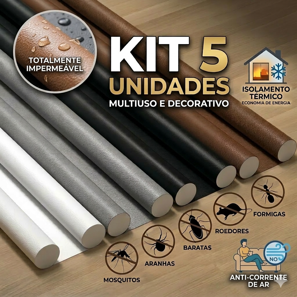 KIT 5 VEDA PORTA ROLINHO IMPERMEAVEL AJUSTAVEL DUPLO 80CM CONTRA INSETOS E POEIRAS
