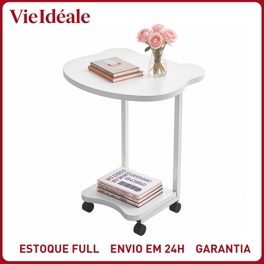 Mesa Lateral Trevo 2 Tampos Com Rodinhas - Mesa de Canto Redonda Ferro Antiferrugem Sala Decorativa em Oferta na Shopee