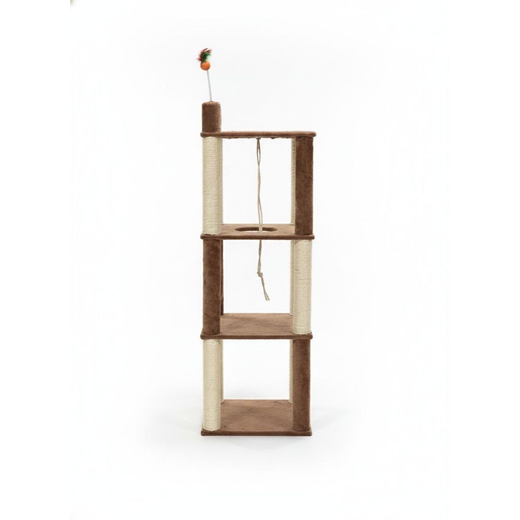 Arranhador para Gatos Torre com Sisal Brinquedos e Pena Interativa 4 Andares R3 PET SHOP