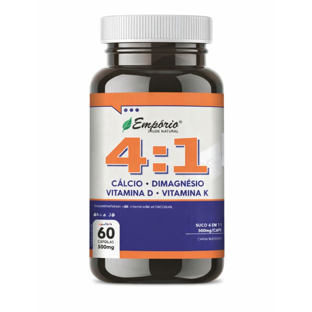 Cálcio  Magnésio  Vitamina D3  K2 4 em 1 500mg 60 Cápsulas Empório Saúde Óssea e Absorção Avançada