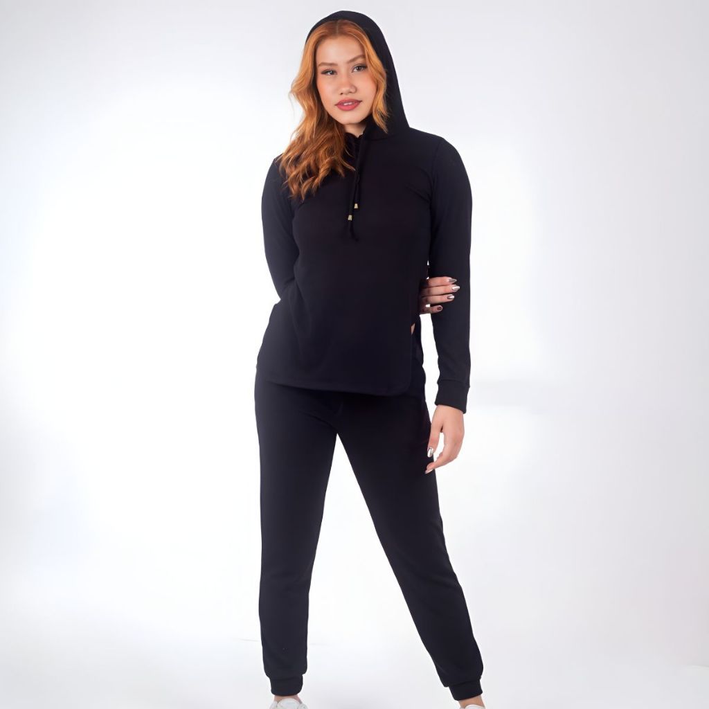 Conjunto Feminino De Frio Lanzinha Calça Blusa Com Capuz E Calça Com Bolso Canelado Envio Imediato