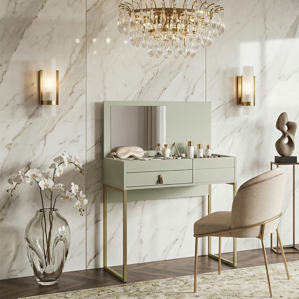 Penteadeira com Espelho Moderna Lady com Gaveta para Maquiagem Quarto Estilo Industrial