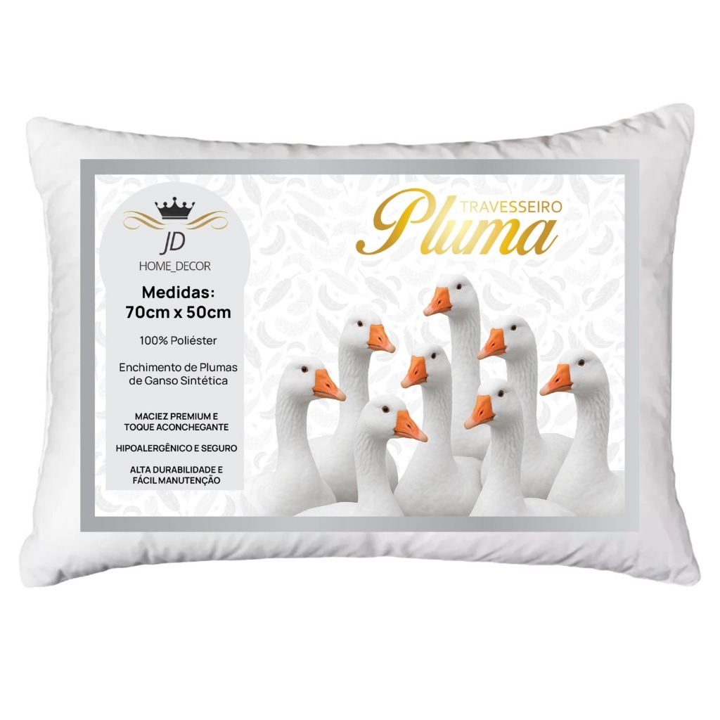 Travesseiro Penas E Plumas De Ganso Anti Alergico Material Sintético 70cm x 50cm