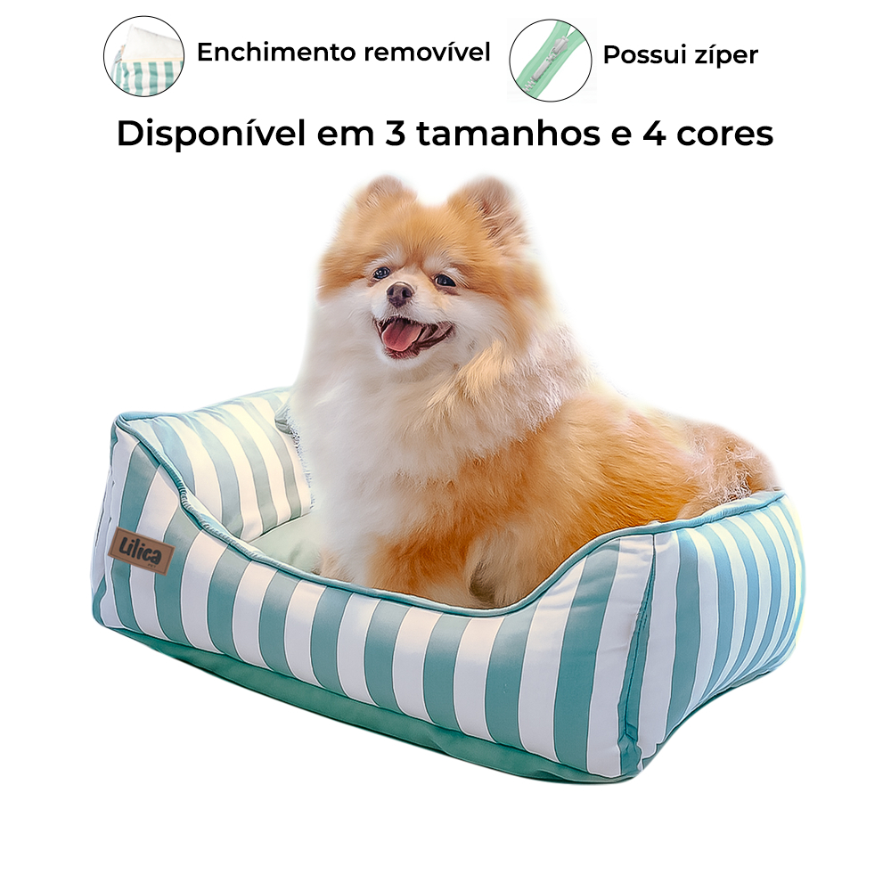 Cama pet algodão lavável antialérgica com zíper confortável caminha cachorro e gato listras