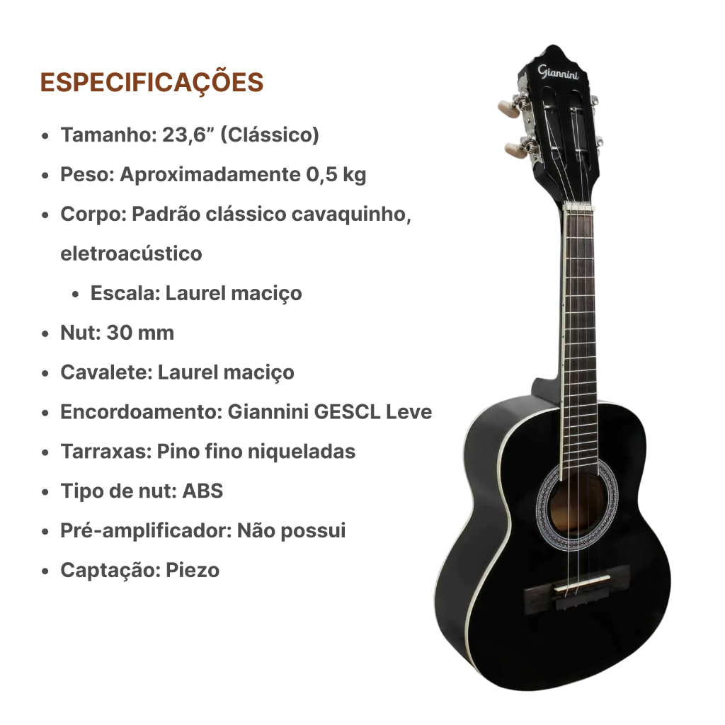 Cavaco Acustico Cs-14bk Preto Gianinni Cavaquinho Cs14