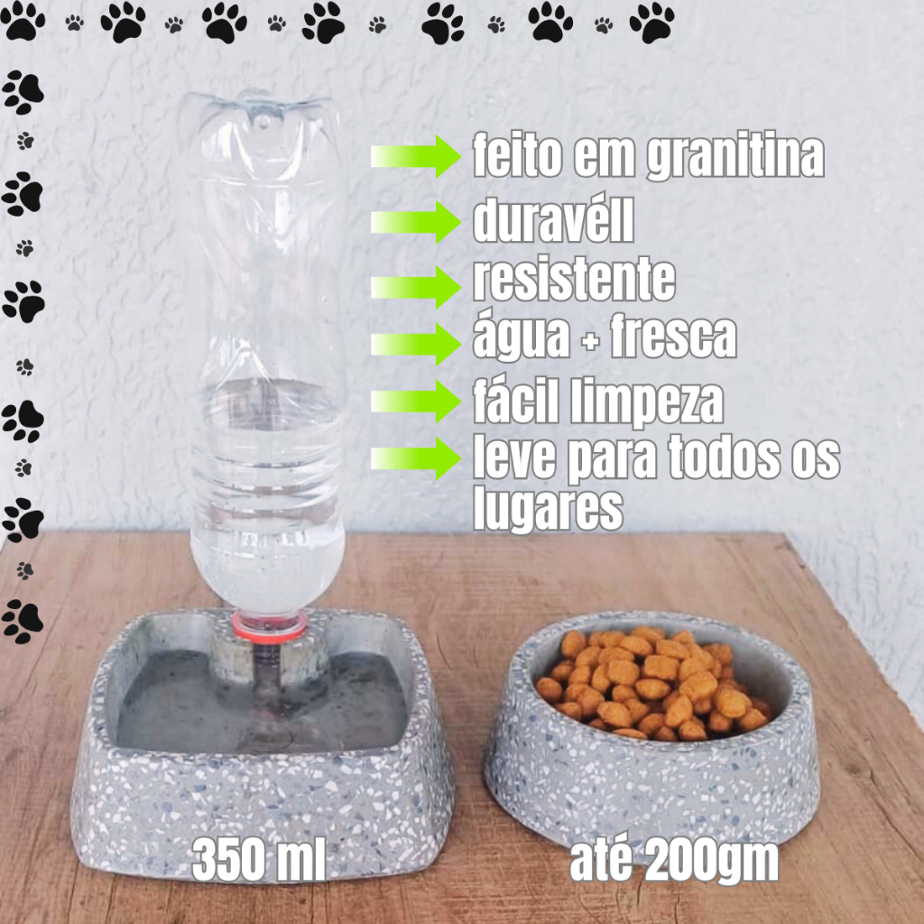 Bebedouro Automático 350ml+garrafa 500ml Para Pets granitina mosaico resistente