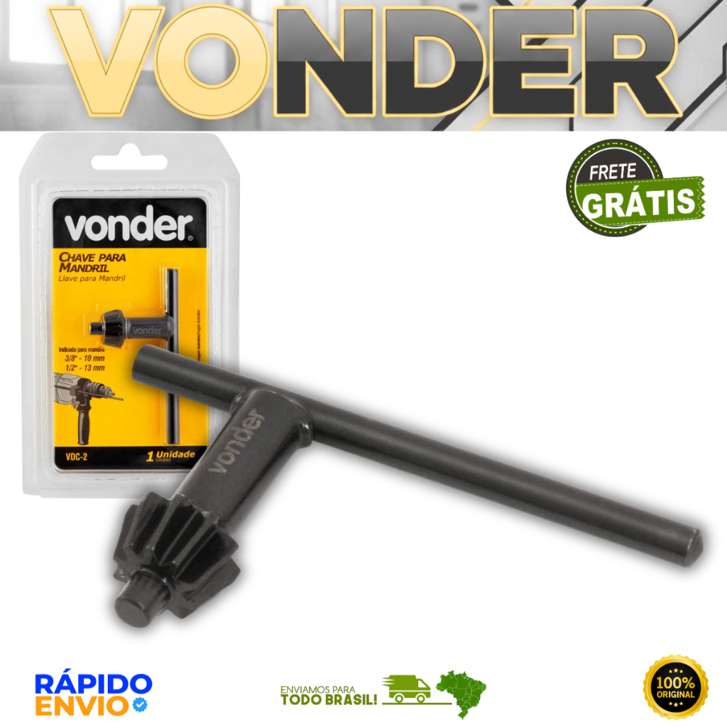 Chave Mandril Para Furadeira 3/8'' - 10 mm e 1/2'' - 13mm Vonder Resistente Alta Durabilidade Oferta