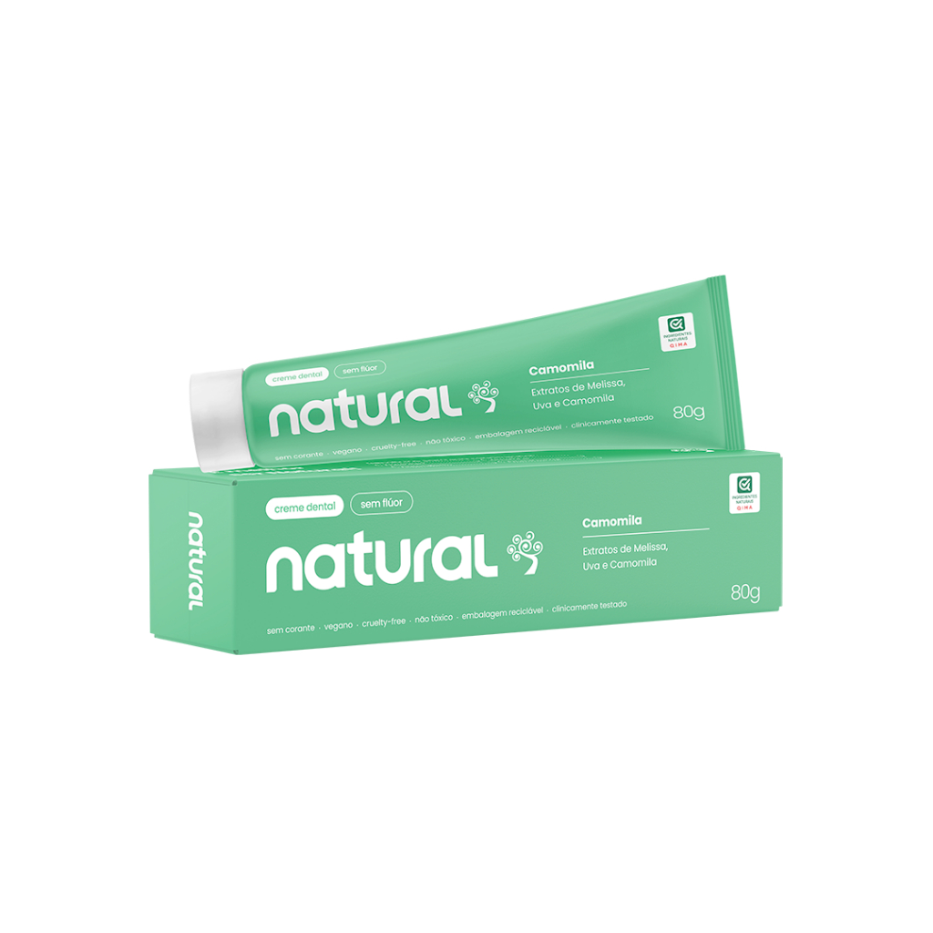 Creme Dental Orgânico Natural Pasta de Dente com Extratos de Camomila Melissa e Uva 80g em Oferta na Shopee