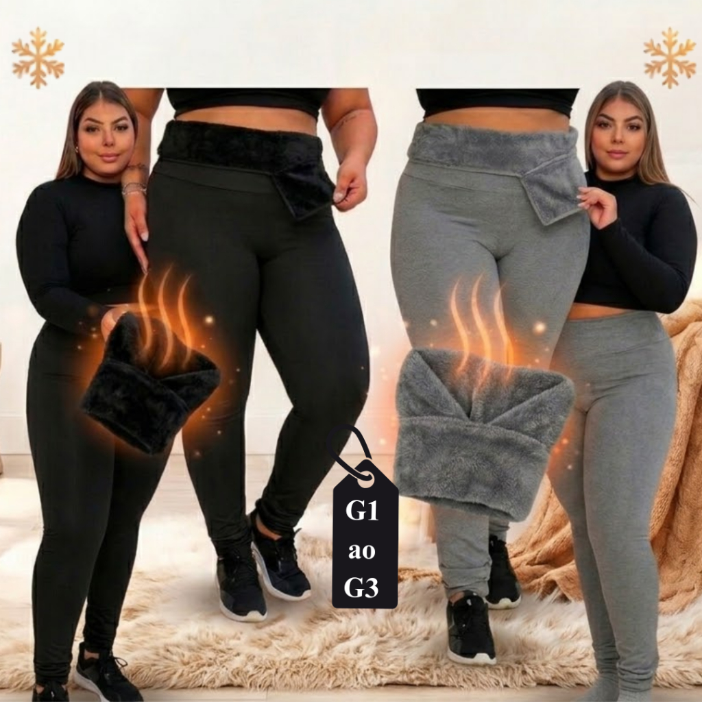 Kit Com 2 Calças Legging Flanelada Térmica Fitness Plus Size Feminina Peluciada Academia Alta Compressão Curve