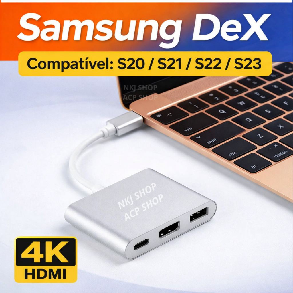 Adaptador USB-C para HDMI Samsung DeX S20 S21 S22 S23 Espelhamento 4K