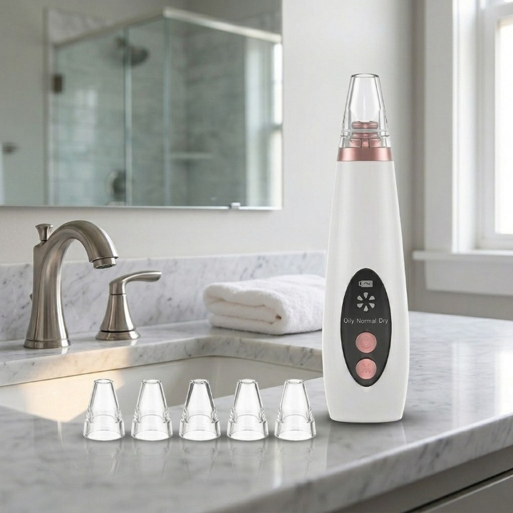 Aparelho Facial Elétrico Recarregável USB com 6 Ponteiras de Limpeza Vancon