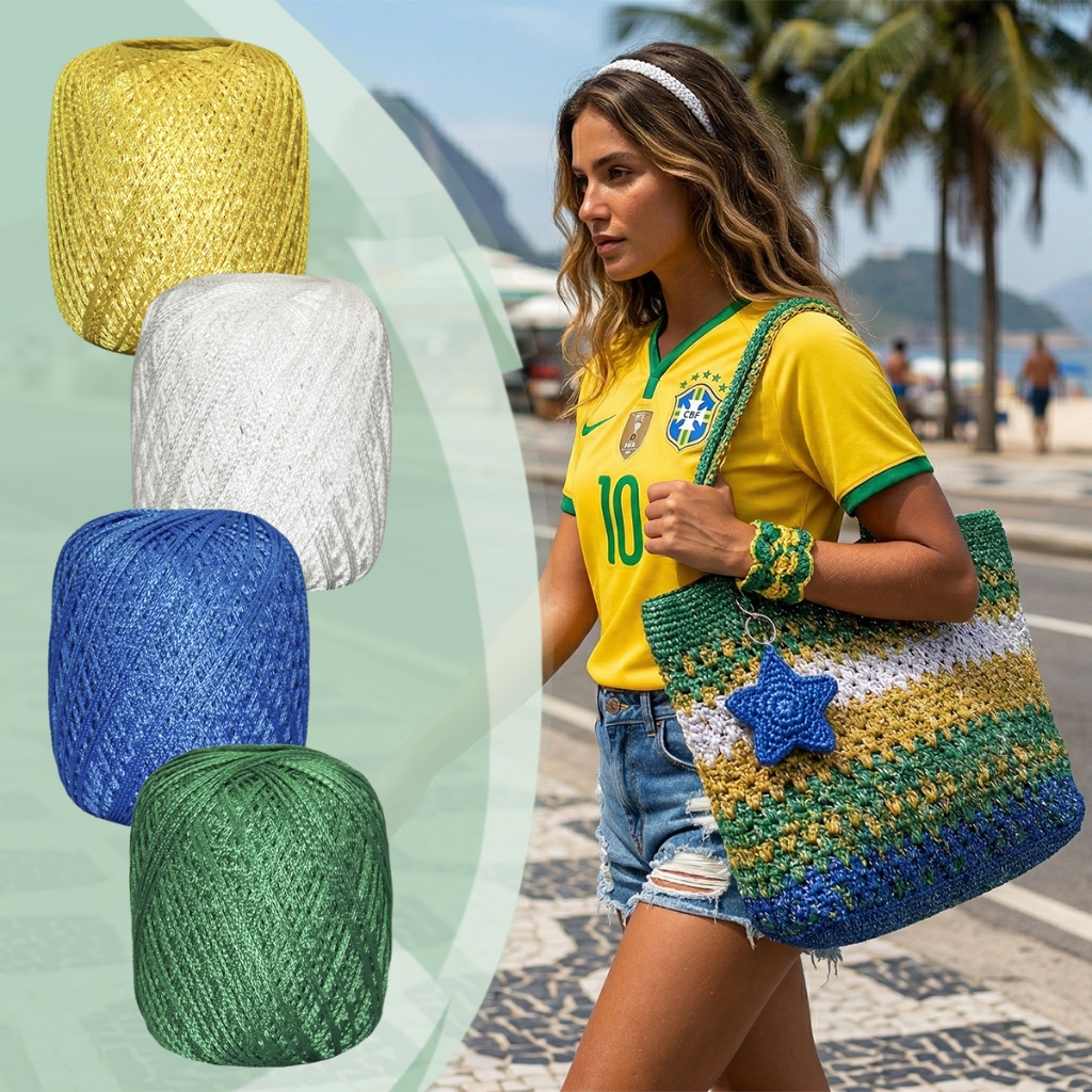 Fio Lume Poliéster 100g 130m Tex 779 para Crochê e Vestuário Alto Rendimento Cores do Brasil Copa