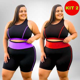 Kit 2 Conjunto Academia Feminino Fitness (top e short) PLUS SIZE CURVE em Oferta na Shopee