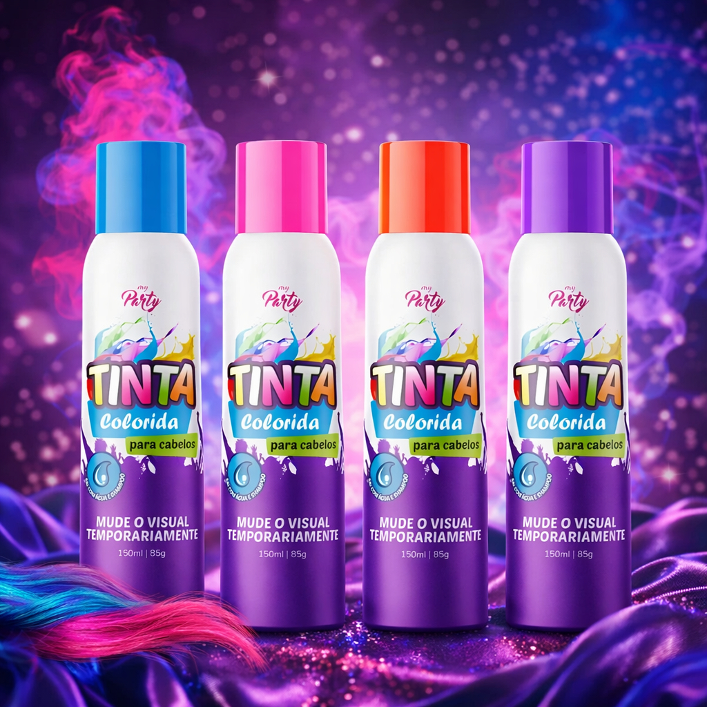 My Party Spray Tinta Cabelo Neon Lavável Azul Rosa Roxo Vermelho Efeito Imediato 150ml