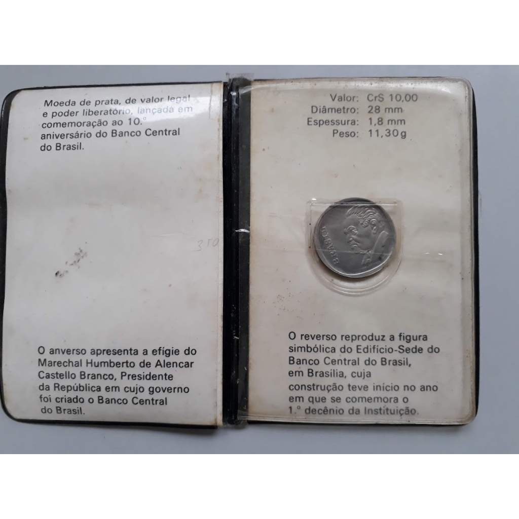 Moeda de Prata 10 Cruzeiros Comemorativo ao decimo ano do Banco Central do Brasil 1975 - FC