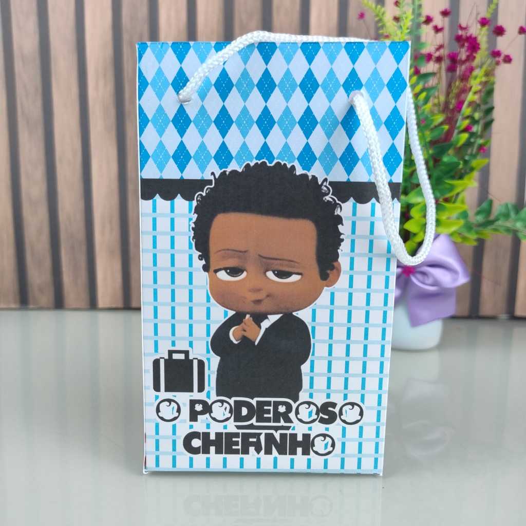Sacolinha Surpresa Poderoso Chefinho Moreno Negro Lembrancinha Tamanho P 16x9,5cm  |