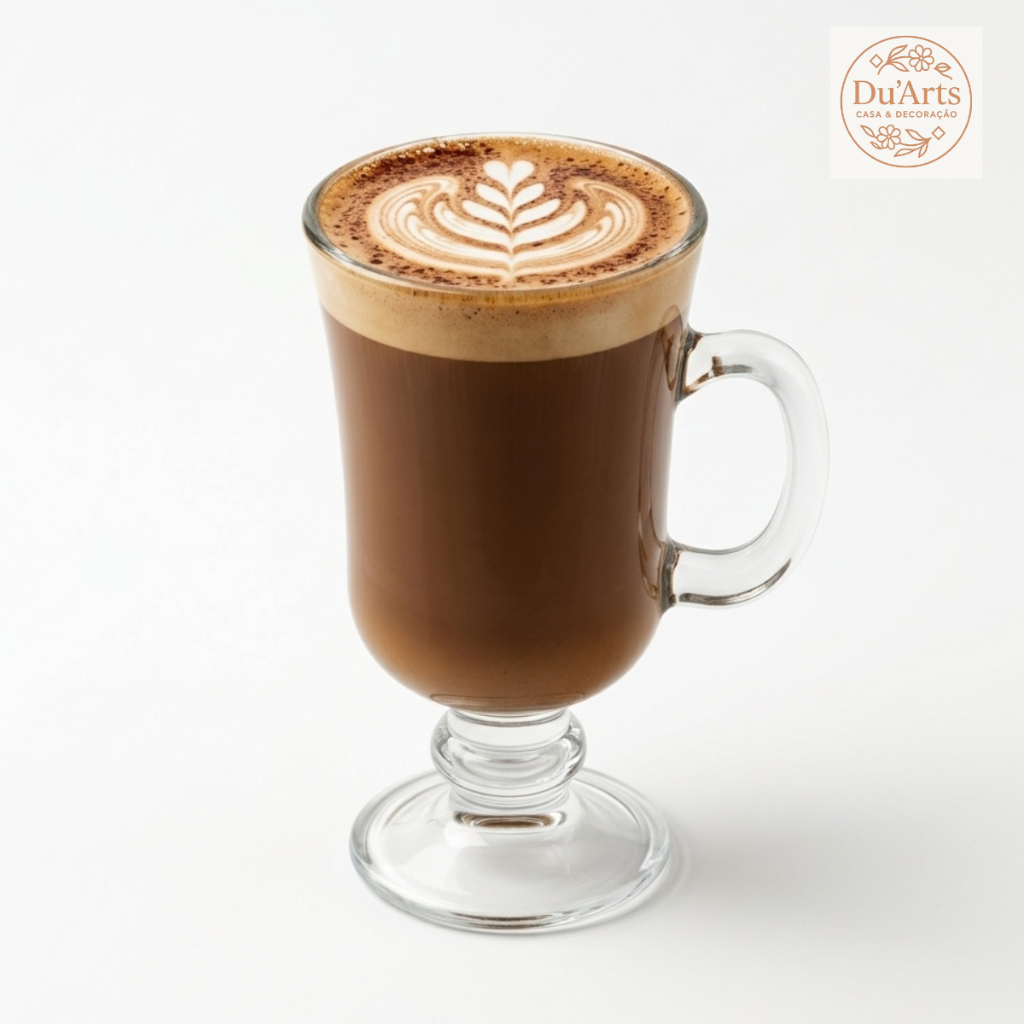 Conjunto Taça Caneca Cappuccino Vidro com Alça e Pé 240ml Copo Café Chocolate Quente Elegante