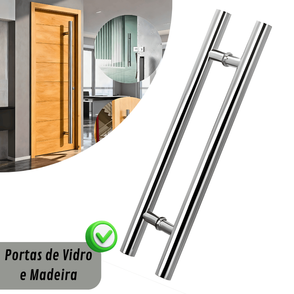 Puxador Duplo Alumínio Redondo Para Porta Pivotantes de Madeira e Vidro 30cm / 40cm / 50cm / 60cm em Oferta na Shopee