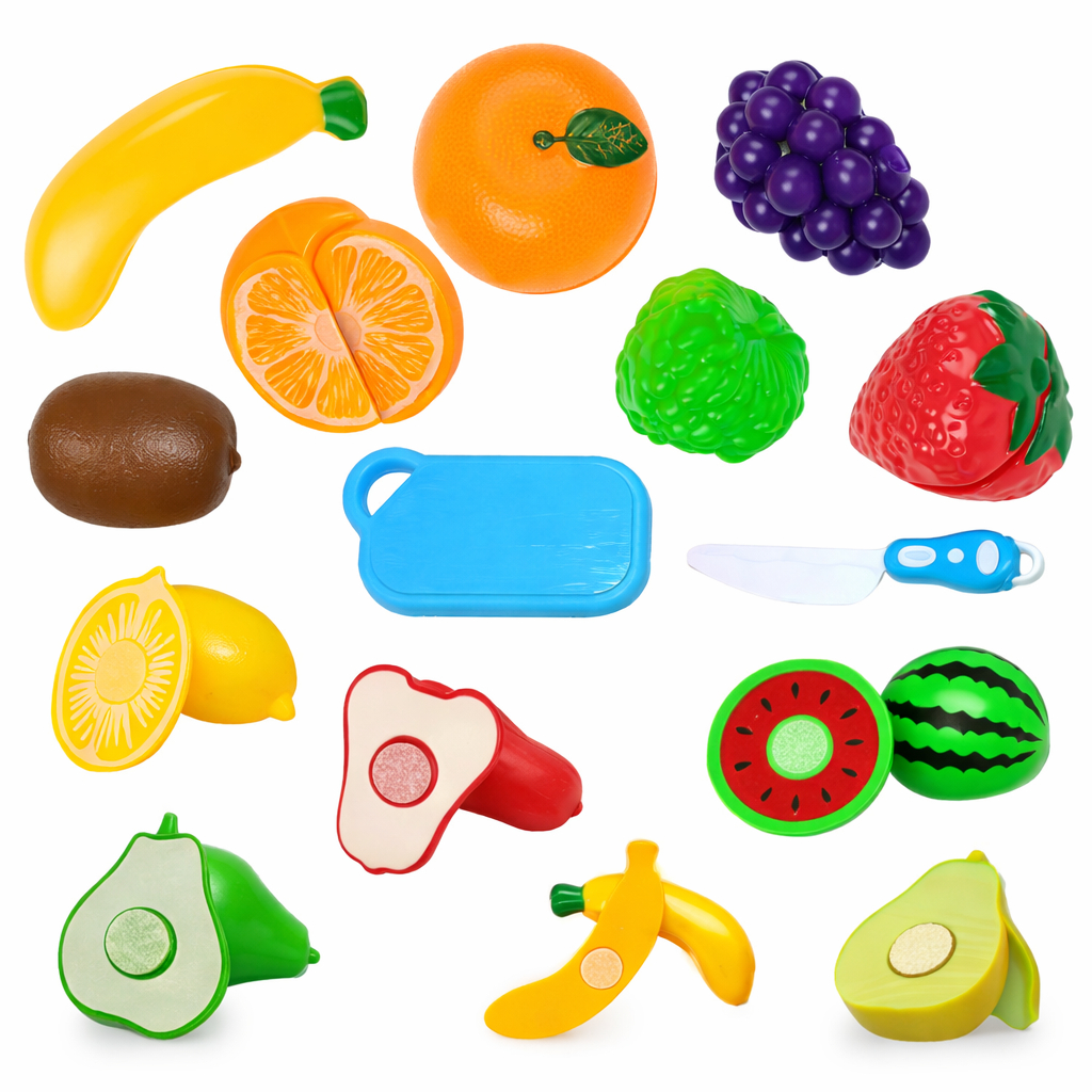 Frutas Crec Crec Legumes de Brinquedo Velcro Montessori frutinhsa Infantil + Faca e Tábua Educativa Criança