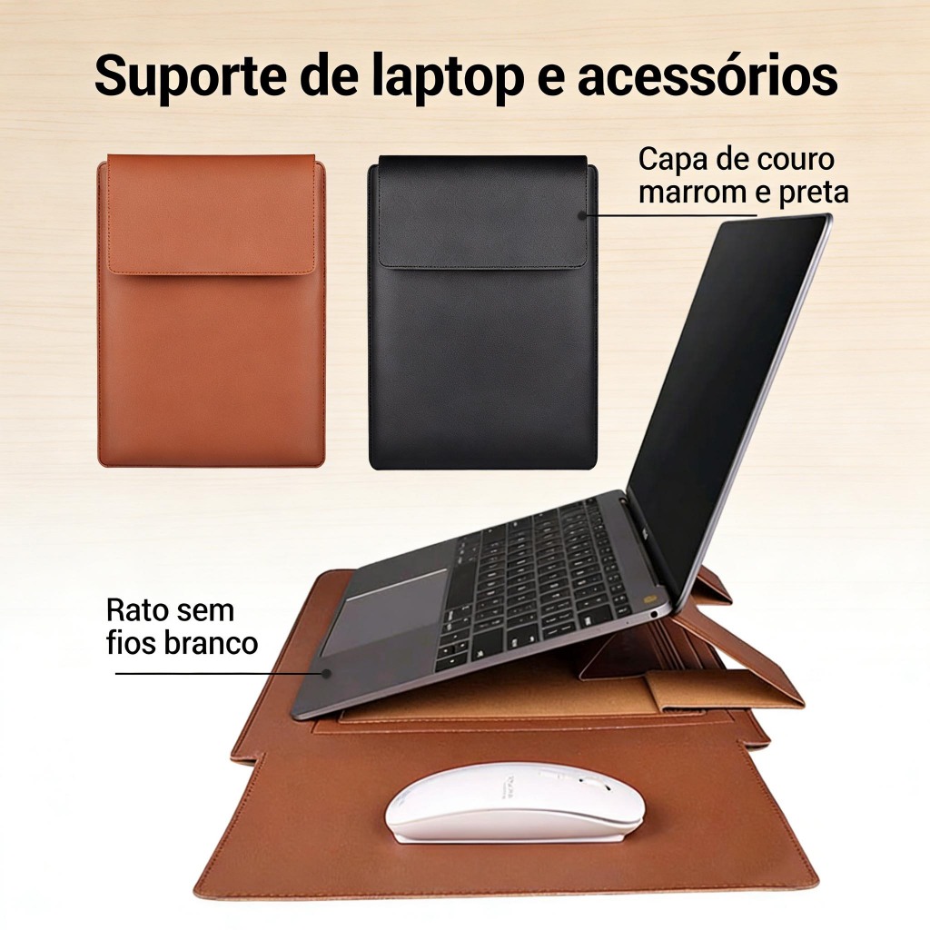 Bolsa Multiuso Para Macbook air M2 13.6 13/14/15/16 Polegadas Capa De Couro PU Com Suporte De Mouse Pad