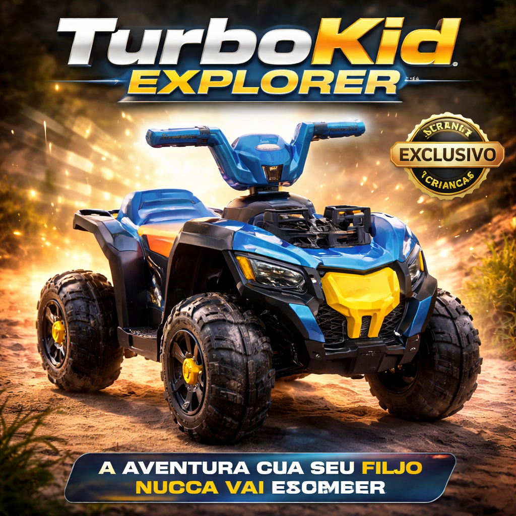 Quadriciclo Elétrico Infantil 6V TurboKid Explorer Azul Criança 3+ Seguro Bateria Recarregável
