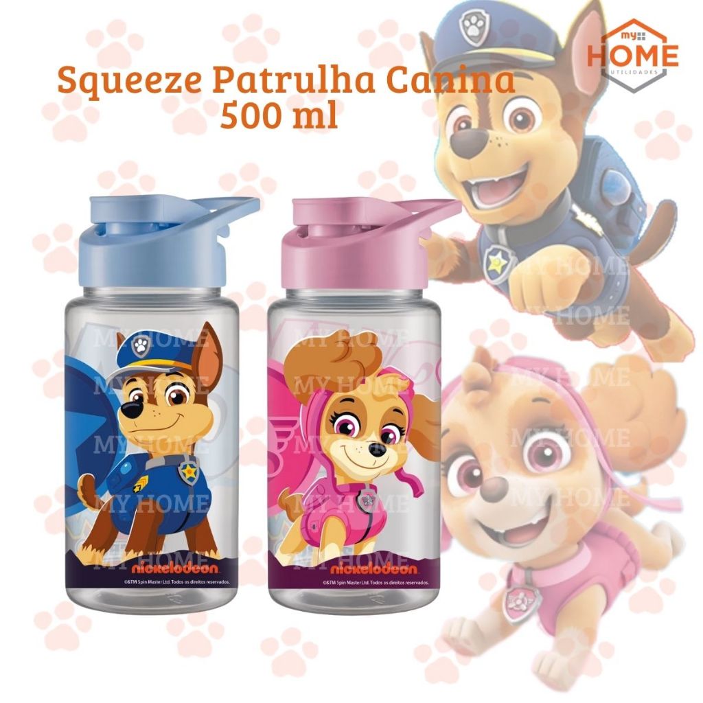 Garrafa Infantil Patrulha Canina 500ml Garrafinha para Crianças Squeeze Resistente Ideal para Escola