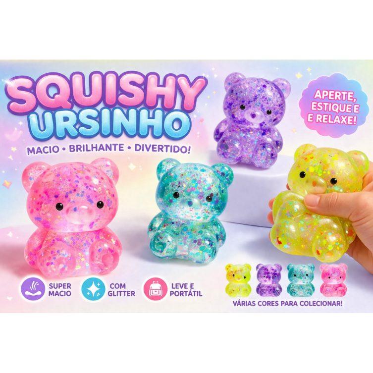 Brinquedo de apertar, ursinho squishi Anti stresse ,Anti anssiedade, beliscar relaxante,slime brilhante.
