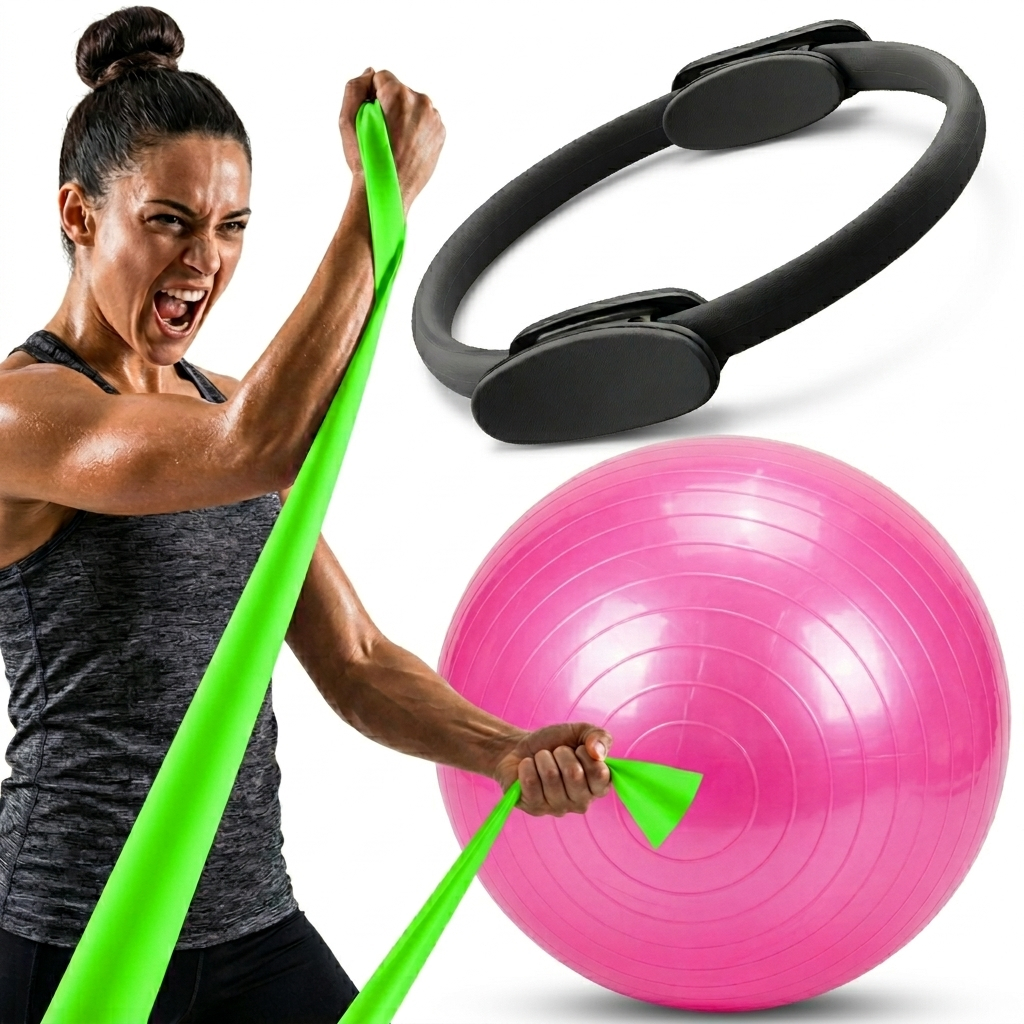 Kit Bola Pilates Faixa Elástica Exercício Anel Tonificador