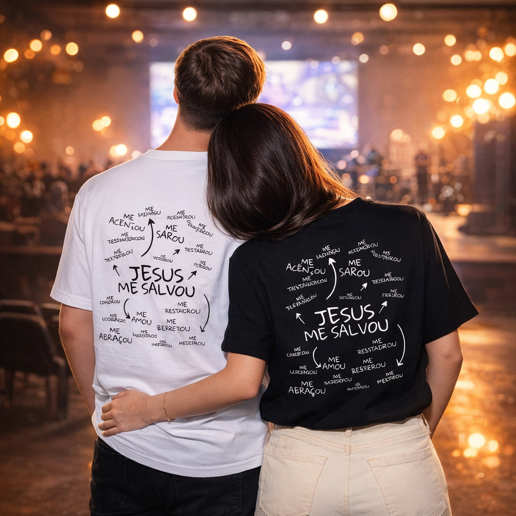 Kit Combo Casal 2 Camisetas Igreja Cristão "Jesus Me Salvou" Blusa Macia Confortável 100% Algodão