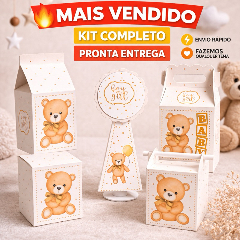 Kit caixinhas chá revelação neutro - Lembrancinha Chá revelação  - chá revelação ursinho