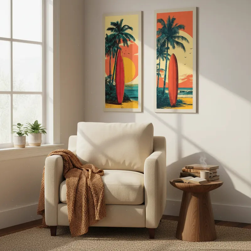 Quadros Decorativos Lavabo Praia Retro Prancha Para Área Externa Casa De Praia Sala Cozinha Quarto